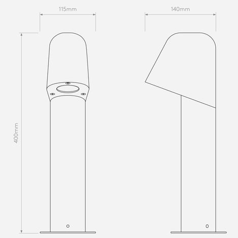 Mast Bollard 400 (1317023) in Textured Black - Technical Drawing