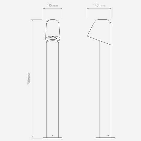 Mast Bollard 700 (1317025) in Textured Black - Technical Drawing
