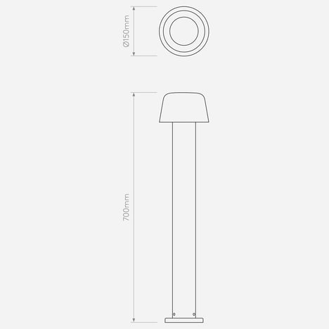 Nomad Bollard 700 (1484013) in Textured Black - Technical Drawing
