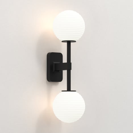 Tacoma Twin (1429005) in Matt Black with Tacoma Ribbed Glass (5036004) in White (Opal)