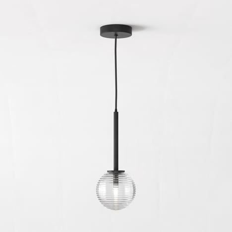 Tacoma Pendant (1429025) in Negro Mate with Tacoma Ribbed Glass (5036003) in Vidrio Transparente