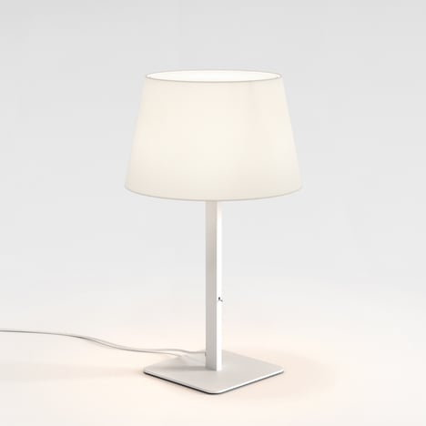 Beaumont Table (1480006) in Matt White with French Drum 330 Shade (2 Pack) (5047004) in White Fabric
