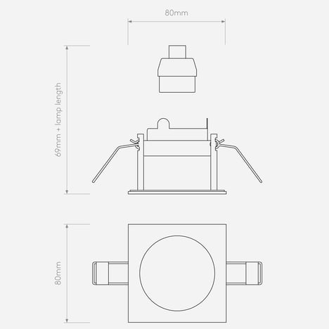 Pinhole Slimline Square Fixed Fire-Rated IP65 (1434002) in Matt White - Technical Drawing
