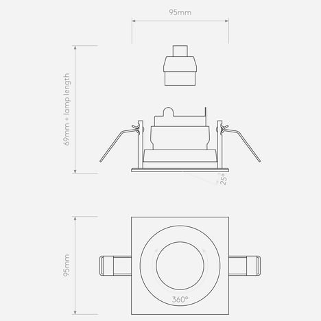 Pinhole Slimline Square Adjustable Fire-Rated (1434004) in Blanc Mat - Technical Drawing