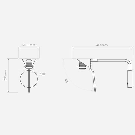 Mitsu Swing Arm (1394046) in Matt Black - Technical Drawing