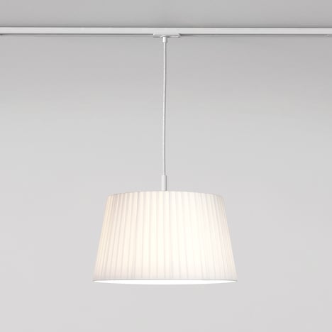 Track Pendant 230V (1184036) in Matt White with Tapered Round 400 Pleated (5002009) in White Fabric