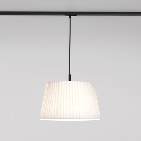 Track Pendant 230V (1184037) in Matt Black with Tapered Round 400 Pleated (5002009) in White Fabric