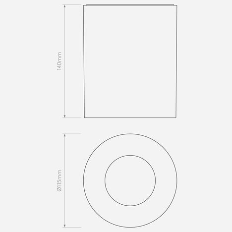 Kos Round 140 LED 2700K (1326098) in Textured Black - Technical Drawing