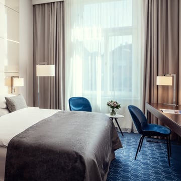 Guest bedroom of Hotel Kings Court, Prague - featuring Ravello lights